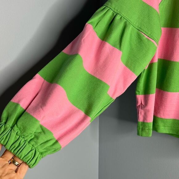 Anthropologie Maeve French Terry Sweatshirt Small Pink and Green Striped - Picture 7 of 11